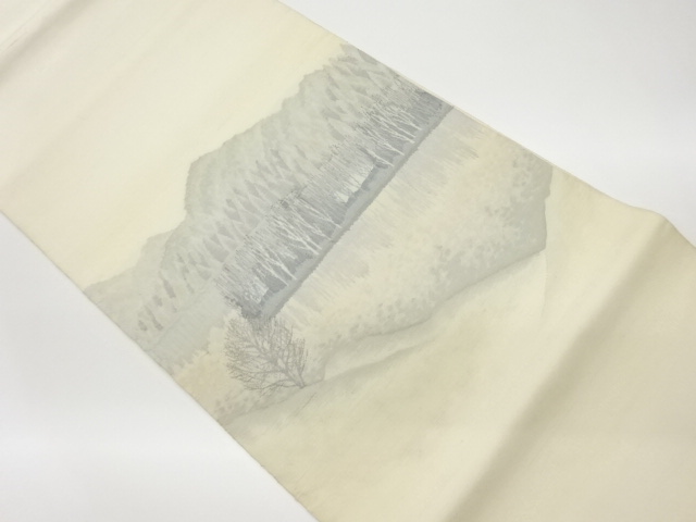 リサイクル　手織り紬すくい織湖畔模様織出し袋帯